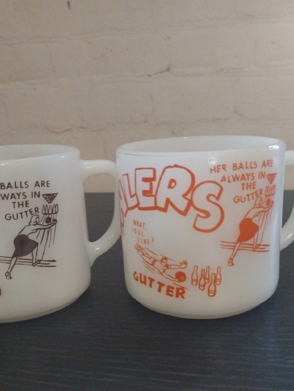 Pair Of VTG Federal Glass Milk Glass Bowling Mugs - Picture 2 of 6
